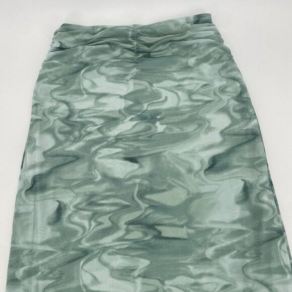 House of Harlow 1960 Size Medium Midi Skirt Green Tie Dye Ruched Mesh - Picture 9 of 9